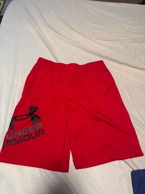 Under Armour Men’s Red Athletic Performance Shorts with Logo